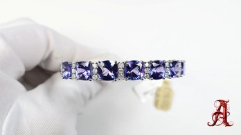 Platinum, Natural Tanzanite & Diamond Bracelet 17.81ct, 26.3 Grams Oscar Friedman Gemstone Jewelry Diamonds