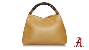 Gucci Brown Leather Handbag Light Brown Handbag Bag Purse Wood Handle