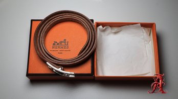 Hermes Behapi Double Tour Bracelet Choker Brown Leather Comes With Box