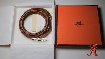 Hermes Behapi Double Tour Bracelet Choker Brown Leather Comes With Box