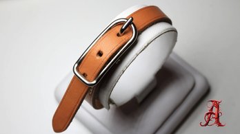 HERMES Vintage Leather Single Wrap Bracelet Belt Buckle