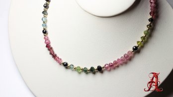 18k Yellow Gold Tourmaline Necklace 10.32 Grams Rondelles Cut Natural Precious Gemstone Jewelry