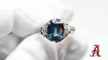 SAPPHIRE RING WITH DIAMOND SOLID PLATINUM PT900 2.51CTW, 5.3 GRAMS, FINE JEWELRY DIAMONDS GEMSTONE