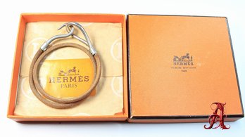 HERMES Jumbo Hook Double Tour Bracelet Palladium Hardware & Brown Leather Comes With Box Authentic