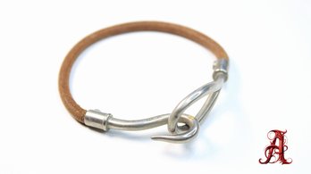 HERMES Jumbo Hook Tour Bracelet Choker Gunmetal Hardware & Brown Leather