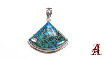 Green Chrysocolla Blue Topaz Copper .925 Silver  Pendant