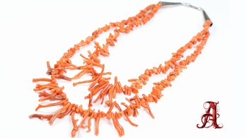 C. 1950 Navajo RARE Branch Coral Necklace Sterling Silver 925