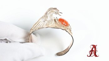 Coral Sterling Silver 925 Cuff Bird Bracelet Wire