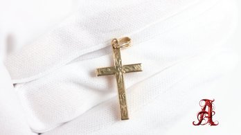 14k Yellow Gold Filigree Etched Cross Pendant 1 Gram