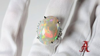 PLATINUM, Australian Opal & Diamond RING  15.26ctw, 12.52 Grams  NaturalJEWELRY GEMSTONE DIAMONDs