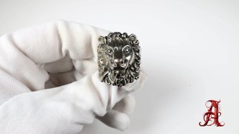 GUCCI Lion Head Metal Ring Aged Silver Finish Authentic