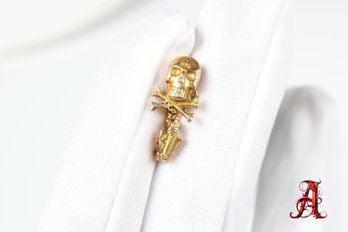 10k Yellow Gold, Skull & Bones Tie Tack Pin Brooch, 2.4 Grams Jewelry