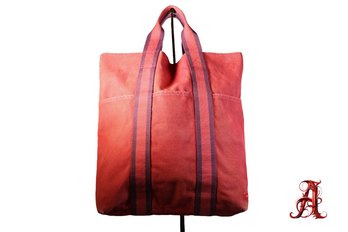 HERMES Fourre Tout Red Canvas Tote Bag Purse