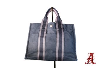 Herms Stripe Charcoal Fourre Tout Tote Purse Handbag