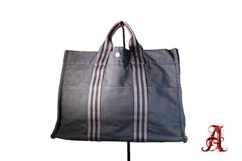 HERMES Fool Tote Black Series Handbag Purse Canvas