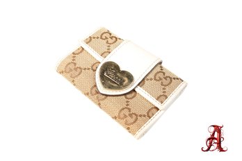 GUCCI Key Case Lovely Heart Beige X GG Canvas X Leather Authentic