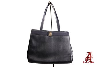 Salvatore Ferragamo VARA Lizard Embossed Leather Black Shoulder Bag