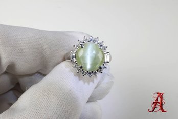 Platinum, Chrysoberyl Cats Eye & Diamond Ring 8.07ctw, 10.66 Grams Natural Gemstone Jewelry Diamonds