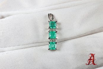 Platinum, Emerald & Diamond Pendant 0.84ctw, 2.30 Grams  Natural Gemstone Jewelry Necklace