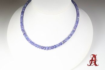 18k White Gold, Natural Tanzanite 30.8 Grams Rondelle Cut Bead Necklace Choker Adjustable Gemstone Jewelry