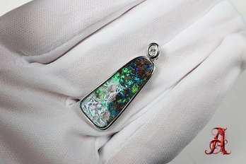 Platinum, Boulder Opal & Diamond Pendant 9.56ct, 7.15 Grams Jewelry Gemstone Natural