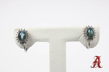 Platinum, Alexandrite Cats Eye & Diamond Earrings 1.56ctw, 3.65 Grams Natural Gemstone Jewelry