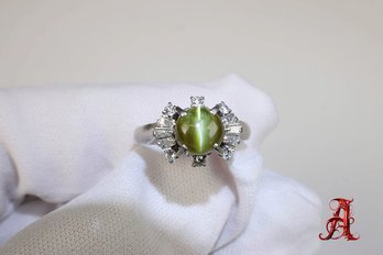 Platinum, Chrysoberyl Cats Eye & Diamond Ring 3.00ctw, 7.2 Grams Jewelry Gemstone Natural