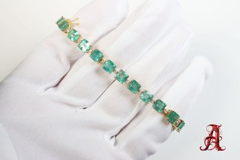 18k Yellow Gold, Emerald & Diamond Bracelet 17.79ctw, 16.20 Grams Natural Gemstone Jewelry