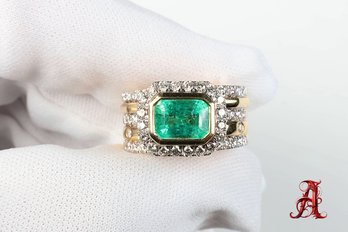 18k Yellow Gold, Emerald & Diamond Ring 2.68ctw, 13.30 Grams Gemstone Jewelry Natural Diamonds