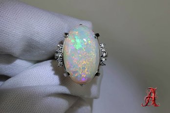 Platinum, Opal & Diamond Ring 7.49ct, 10.5 Grams Jewelry Gemstone Natural Australian Diamonds