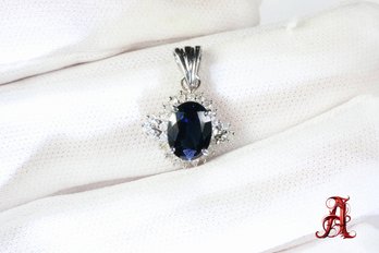 Platinum, Sapphire & Diamond Pendant 1.71ctw, 2.55 Grams Natural Gemstone Jewelry