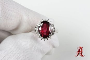 Platinum, Garnet & Diamond Ring 3.49ctw, 4.75 Grams Gemstones Jewelry