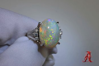 Platinum, Opal & Diamond Ring 5.81ctw, 8 Grams Natural Gemstone Jewelry Australian Diamonds