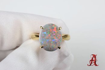 18k Yellow Gold, Black Opal Engagement Ring 3.70ct, Gemstone Jewelry Australian Natural