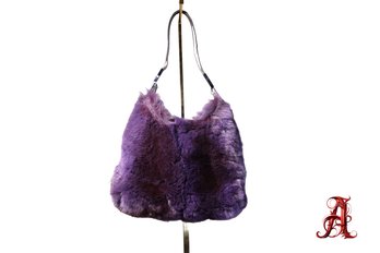 GUCCI Purple  Rabbit Fur Wristlet Tiny Hand Bag Clutch Purse Authentic