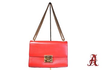 Gucci Padlock Shoulder Bag Gold Chain Purse Authentic Red Handbag