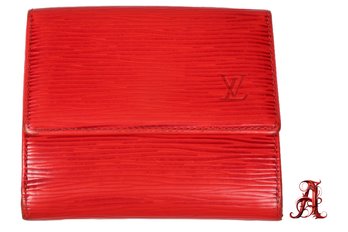 Louis Vuitton Rouge Epi Leather Porte-Monnaie Tresor Wallet Authentic