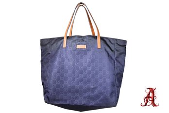 Gucci Nylon Monogram Large Tote Blue Purse Handbag Shoulder Bag Authentic