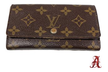 Louis Vuitton Brown Canvas Monogram LV Snap Zipper Wallet Clutch Authentic