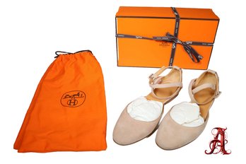 Hermes Suede Flats Beige With Box And Bags Shoes Authentic