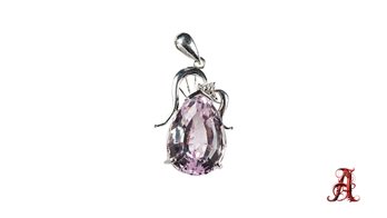 Platinum, Natural Kunzite & Diamond Pendant 8.81ctw, 4.3 Grams Natural Gemstones Jewelry Diamonds