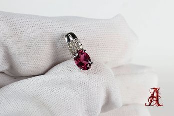 Platinum, Natural Mahenge Garnet & Diamond Pendant 1.08ctw, 1.2 Grams Natural Gemstones Jewelry Diamonds