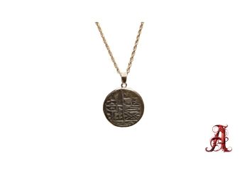 14K SOLID GOLD CHAIN SILVER SPANISH REALE COIN PENDANT NECKLACE ROPE CHAIN ANCIENT SHIPWRECK