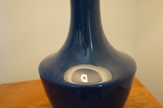 Vintage Ceramic Glazed Dark Blue Lamp In Working Conditions
