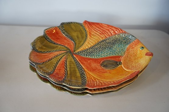 Set Of 3 Italica ARS Ceramic Fish Design Serving Dishes, Made In Italy