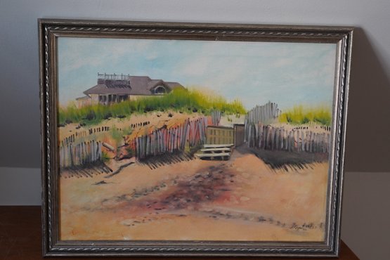 J. Fey Oil Painting Of A Beach House