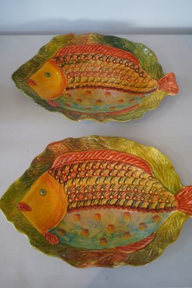 Pair Of Italica ARS Ceramic Fish Serving Dishes