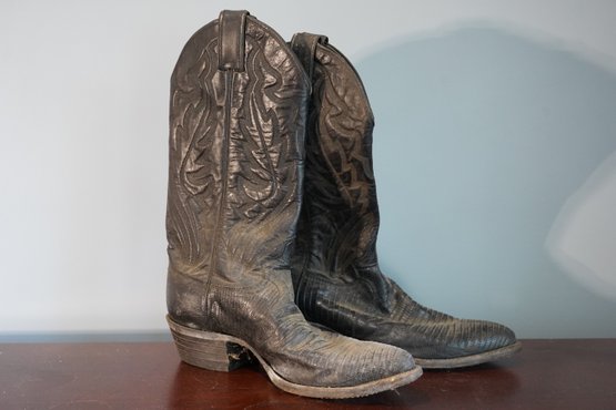 Men Cowboy Black Leather Boots Size 8.5D
