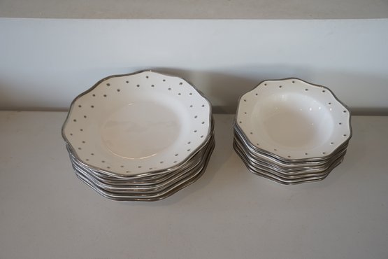 Inspired Silver Potted Dance Dinner Set Bowl & Plates, Complete Set Of 7, 14 Total Pieces