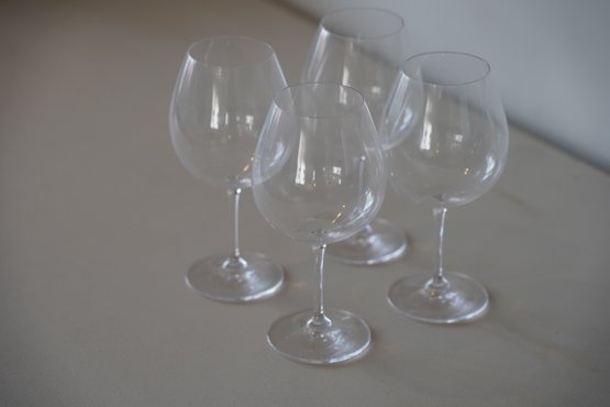 Lot Of 4 Clear Glass Goblet Wine Glasses, Marked JR